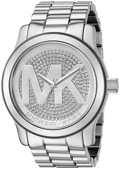 michael kors silver mk logo watch|Michael Kors silver diamond watch.